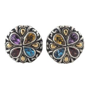 BJC Samuel Benham 18K Gold/Sterling Silver Multi Gemstone Flower Earrings #17905
